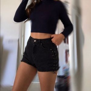 navy blue cropped turtle neck